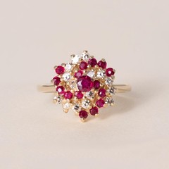 Vintage 14K Gold 0.60 Carats Ruby and 0.22 Carats Diamond Swirl Cocktail Ring