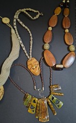 Vintage Boho Necklace Lot 8 Tribal Mask Wood Coconut Acrylic Metals Leather