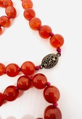 Chinese Export Sterling Silver Carnelian Beaded Necklace 25in Vintage Jewelry