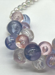 Cute Vintage Lucite Bubble Necklace Iridescent Pastel Pink & Blue