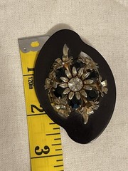 Vintage Bakelite Brooch Irregular Shape Rhinestones Gold Tone Czech Large