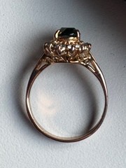 Vintage 18K GF Gold Filled Halo Ring Green Simulated Stone Size 6.5 Estate