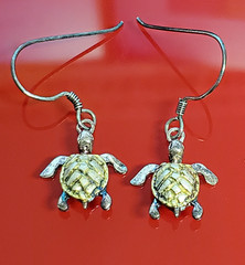 925 Signed Sea Turtle Earrings 1in Drop Vermeil Shell Sterling Silver VTG