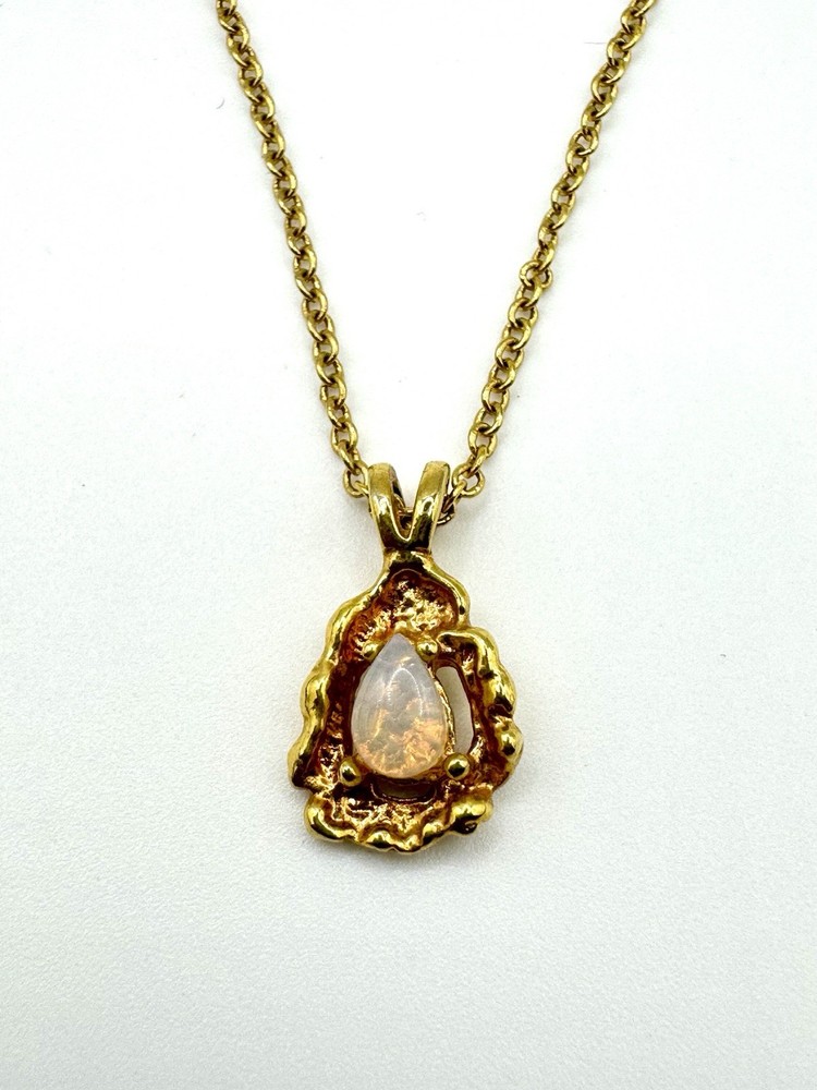 GORGEOUS Vintage Teardrop Faux Fire Opal Gold Plated Nugget Pendant Necklace