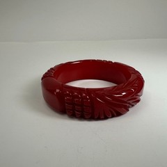 Large Vintage Carved Cherry Red Bakelite Bangle Bracelet