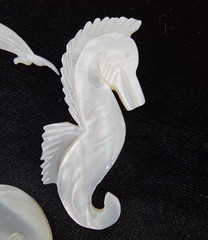 Vtg Lot Nautical Carved Mother of Pearl Sea Life Brooches Seahorse Fish Dolphins