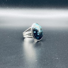 Vintage Navajo Sterling Silver Kingman Turquoise Oval Ring Size 9.5 Green Black