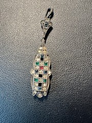 Antique 935 Silver Art Deco Paste Pendant – 1920s German Stones Multicolor