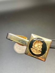 Vintage Male Profile Warrior Beard Cufflinks and Tie Clip MCM Gold and Black