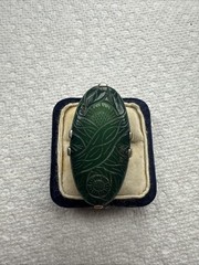 Vintage Ring with natural jade Sterling Silver Women Jewelry size 6 – 9.5 g