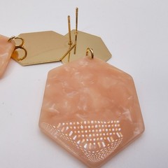 Vintage Boho Chic Geometric Earrings Dangle Lot of 4 Pink White Marbled Resin