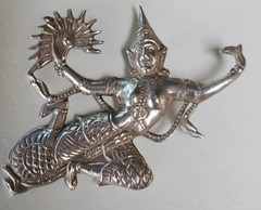 Vintage Large 75mm Pre 1949 Mekhala Goddess Siam Sterling Silver Brooch 14 grams