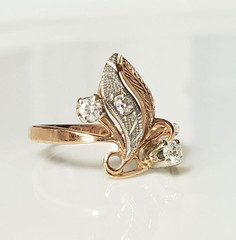 Vintage Original Number Ring Natural Diamonds Solid White/Rose Gold (585) 14K