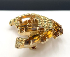 VTG 2.25” Abstract Pin / Brooch W/ Amber / Topaz Navette Stones and Rhinestones