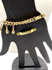 Vintage Gold Tone Women’s Bowling Charm Bracelet. 6.25in 15.9cm Fold Over Clasp