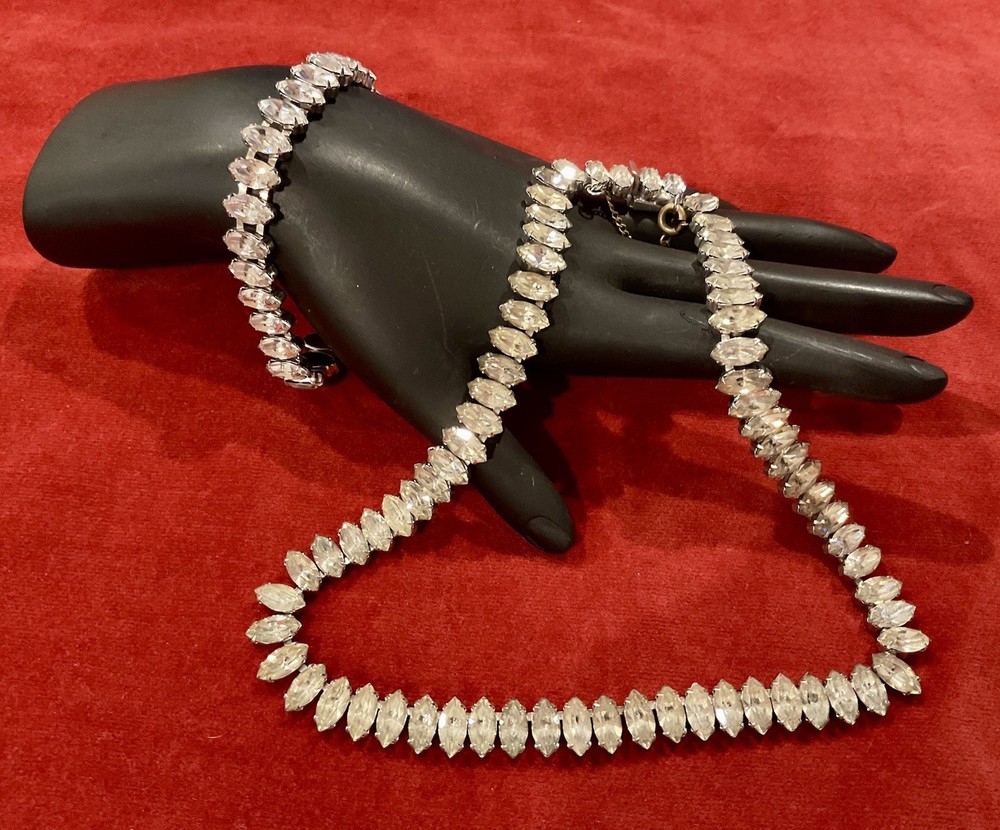 VTG MARQUISE CUT PRONG SET TENNIS 15” NECKLACE & MATCHING TENNIS BRACELET 7”