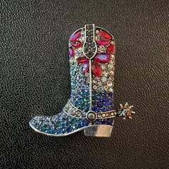 Rhinestone Cowboy Boot Brooch Red White Blue Western Boot Pin