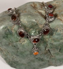 Vintage 925 Sterling Silver Cognac Colored Amber Y Drop Necklace 18” 11g