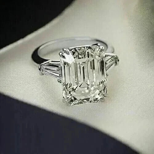 4Ct Emerald Cut Lab Created Diamond Engagement Bridal Ring 14k White Gold Plated