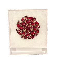 Vintage Red Rhinestone Brooch & Earrings Set | Gold-tone Signed Celebrity NY