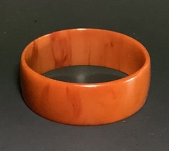 Vintage Dark Orange Marbled Lucite Bangle Bracelet Stackable Minimalist MCM