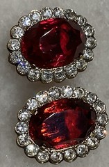 Vintage Carol Lee Rhinestone Faux Ruby Gold Tone Signed Clip On