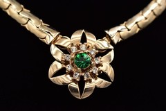 Vintage Flower Collar Choker Necklace Green Rhinestone Crystal Gold Chunky BinBN