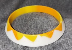 Vintage White Orange Yellow Lucite Plastic Bangle Mod Bracelet 1960s? 1/2” Thick