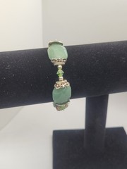GENEVA Quartz Silver Tone Watch Jade Gemstone Beads Braslet 7.5in.