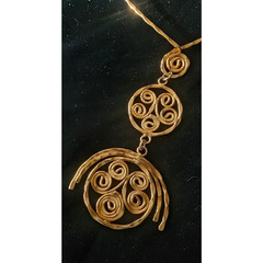 Vintage 70s Gold Necklace Spiral Disc Cascade Ancient Greek Style