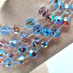 Vendome Pastel Pink Blue AB Faceted Crystal Glass Bead Four Strand Necklace