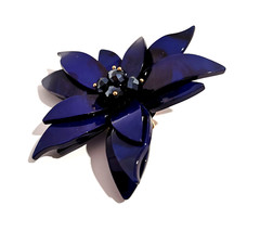 Vintage Flower Brooch Blue Large Plastic And Faceted Glass Beads Centre Handmade