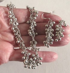 SET: STERLING CHA CHA BRACELET & EARRINGS, 7 INCHES WRIST, 2 INCHES EARRINGS