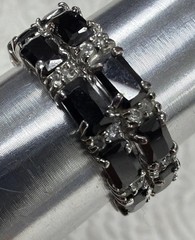 Vintage Black Onyx & Clear Round Brilliant CZ’s Eternity Band Ring Size 8.5