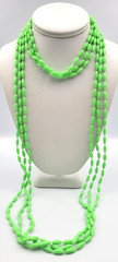 Vintage Lime Green 3 Strand Plastic Bead Necklace Hong Kong Long 50″