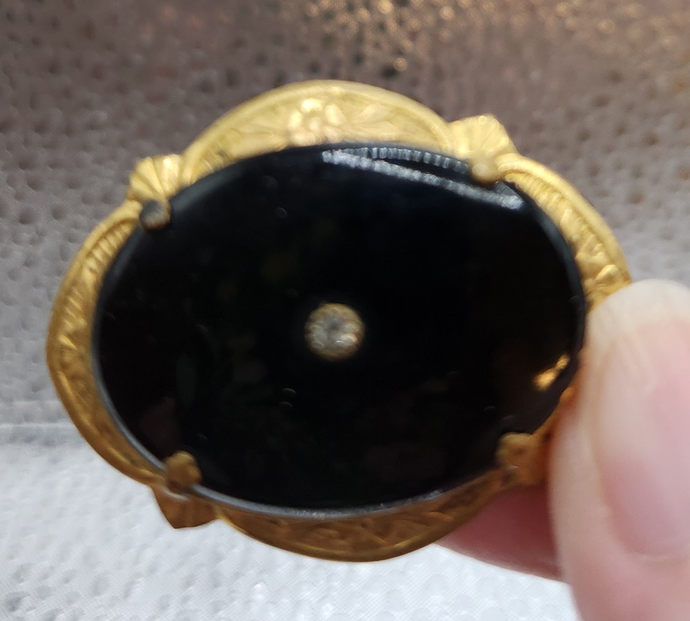 Victorian Revival, Vintage, Black Onyx (Or Black Glass) Brooch C Clasp