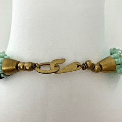 VTG Sea-green Glass Multi-Strand (8) Necklace 2 mm Beads w/Dark Beads Brass Hook