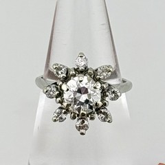 1930’s DIAMOND FLOWER RING – 14K WG – 1CTW – SI1 H-I -4.07 GRAMS