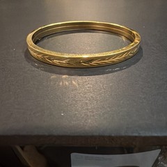 Vintage Marathon 14K Gold Filled Engraved Wheat Leaf Pattern Bangle Bracelet