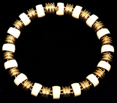 ERWIN PEARL Creamy ENAMEL and GOLDTONE Articulated LINK Necklace Bracelet ER SET