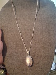 Sterling silver large locket double sided photo pendant necklace, Vintage 37″