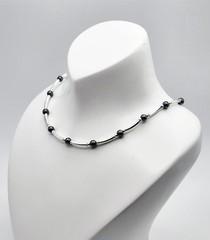 Vintage Sterling Silver Hematite Beaded Necklace 18″ Long 4.25mm Wide