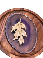 Vintage Gold Tone Cream Color Enamel Leaf Brooch Pin Rhinestone Center Garden