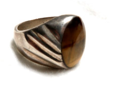 VINTAGE NAVAJO STERLING SILVER TIGER’S EYE HEAVY RING ~SIZE 8~ MEXICO 925 ~ 24GR