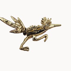 VTG Brooch Roadrunner Bird Enamel Painted Gold Tone Retro Fun Whimsy Cartoon Pin