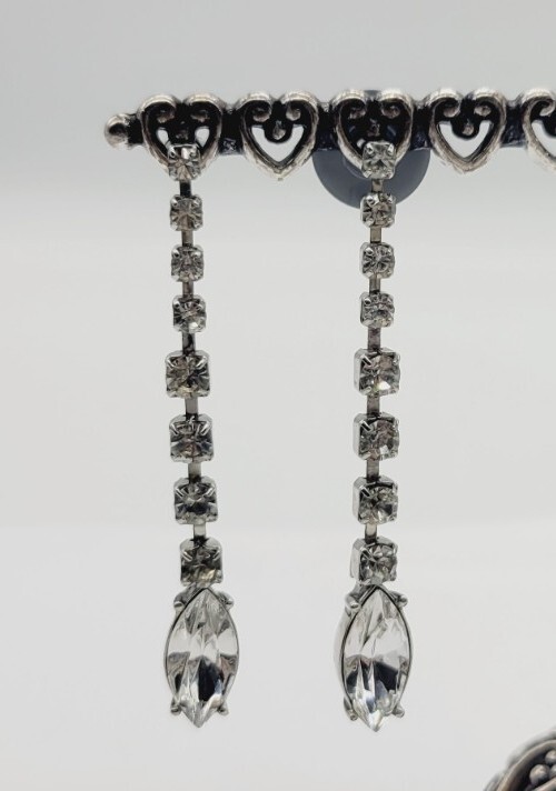 Monet Chandelier Crystal Silver Tone Pierced Earring Dangle Vintage 2.25 in