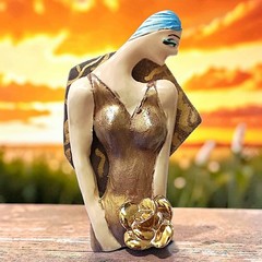 Vtg Art Deco Lady Brooch Pin Avant Garde Artisan Signed Painted Art Nouveau