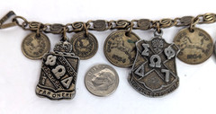 1950s Vintage Heraldic Chunky Charm Bracelet with Pakistan and India Coins 7″