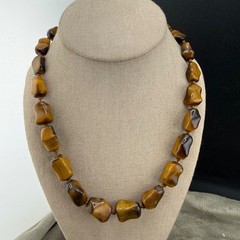 Vintage Tigers Eye Stone Necklace Sterling Silver Clasp 19”
