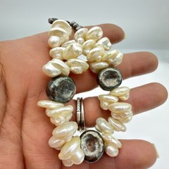Vtg Baroque Pearl Bracelet Sterling Silver QVC Chunky Cluster Hammered Nuggets